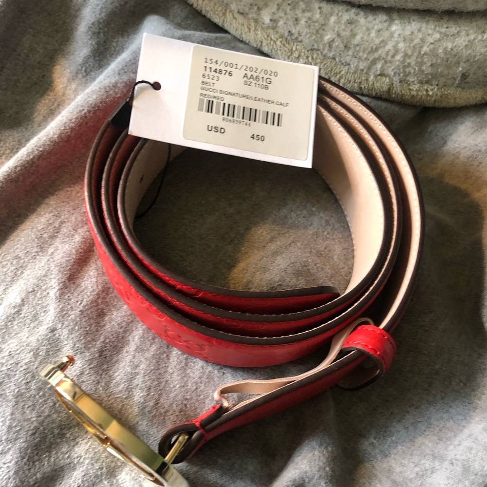 GUCCI BELT RED MENS AUTHENTIC SIZE 110CM CANT FIND ANYMORE GOLD INTERLOCKING GG